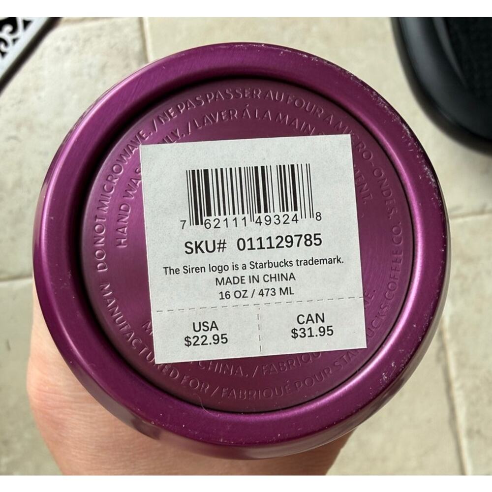 NWT Starbucks 2022 Purple Floral Stainless Steel Tumbler 16oz Travel Mug - Picture 3 of 3